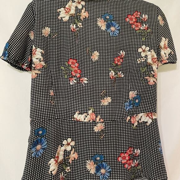 Sugar High Gingham Floral Ruffled Wrap Blouse Womens L Romantic Flutter Sleeve - Picture 3 of 14